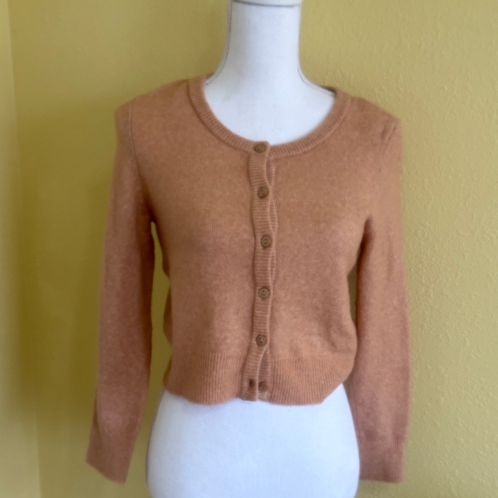 aerie Cropped Button-Front Cardigan in Warm Tan